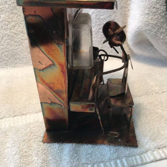 Handmade Copper Desk Music Box With Quirky Figurine & Coffee Cup Sitting At Pian - Picture 4 of 11